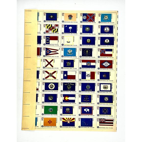 1976 US Mint Bicentennial State Flags Unhinged Sheet 50 Stamps 13 Cent - Picture 2 of 3
